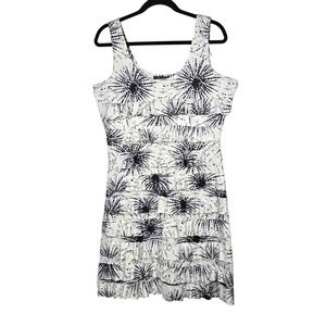 Tango Mango Women Tiered Ruffle Dress Black White Abstract Starburst Large Artsy
